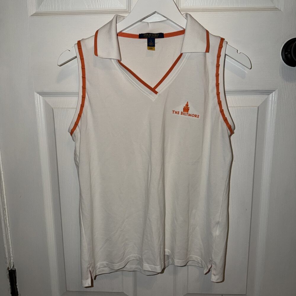 Polo Golf Ralph Lauren Women’s The Biltmore‎ White Orange Tank Size L Large Logo